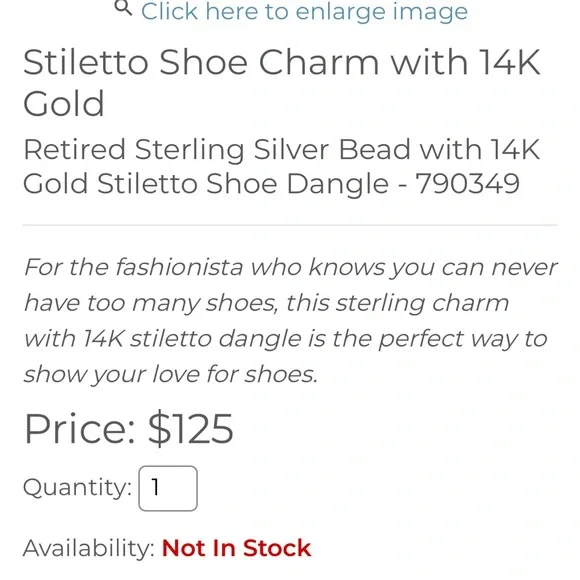 Pandora Stiletto Shoe Charm With 14K Gold - Picture 8 of 8